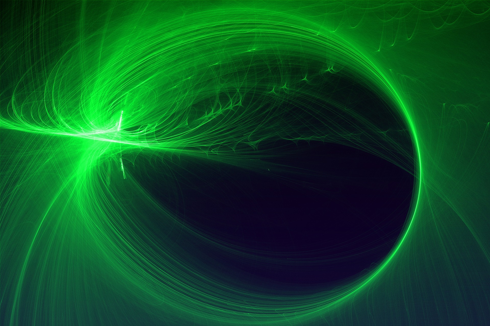 Swirling green light trails