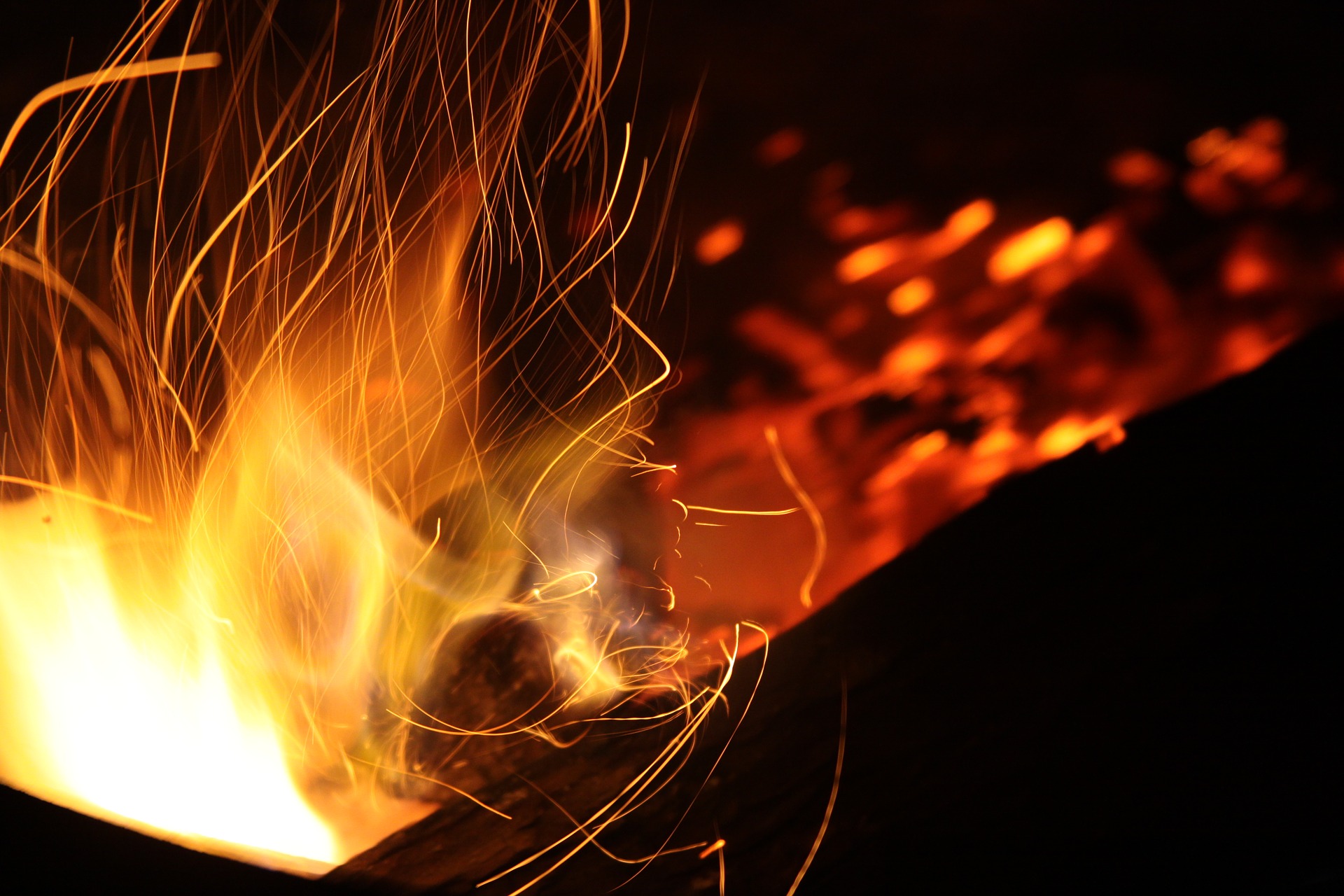 Flames and sparks from a fire