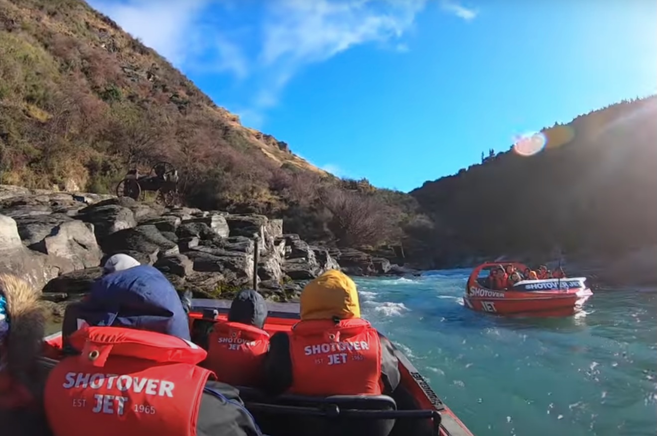 Passengers on a Shotover Jet boat in the Queenstown canyon