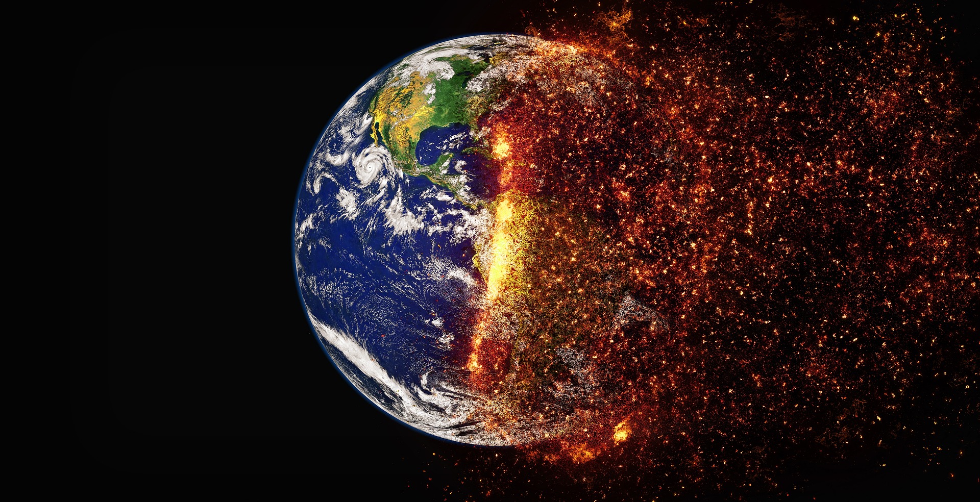 Earth half green and half burning