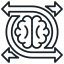 A logo of a brain with arrows on the side of it interacting