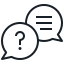 Logo of two thought bubbles interacting as if in an interview