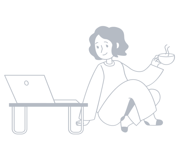 Illustration d'une femme prenant un café devant son ordinateur
