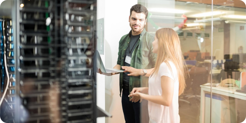 Two IT professionals in meeting