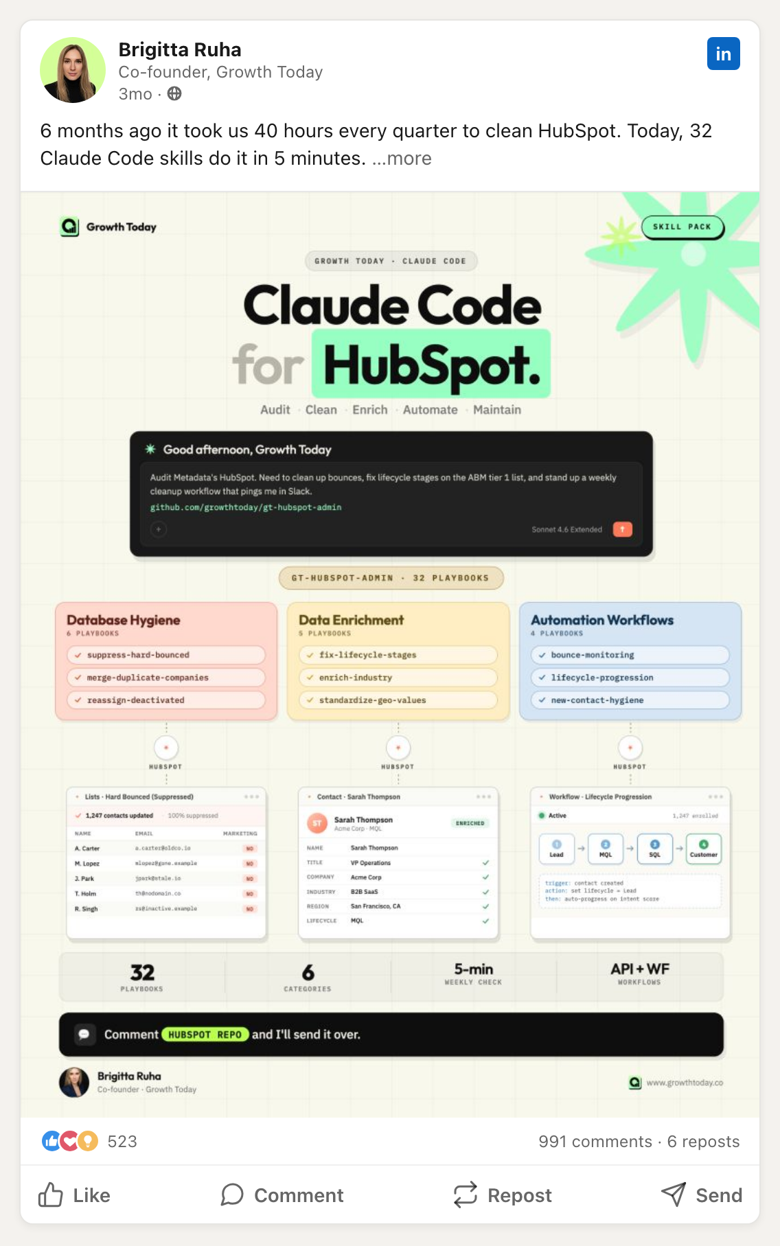 Brigitta Ruha on LinkedIn — Claude Code for HubSpot