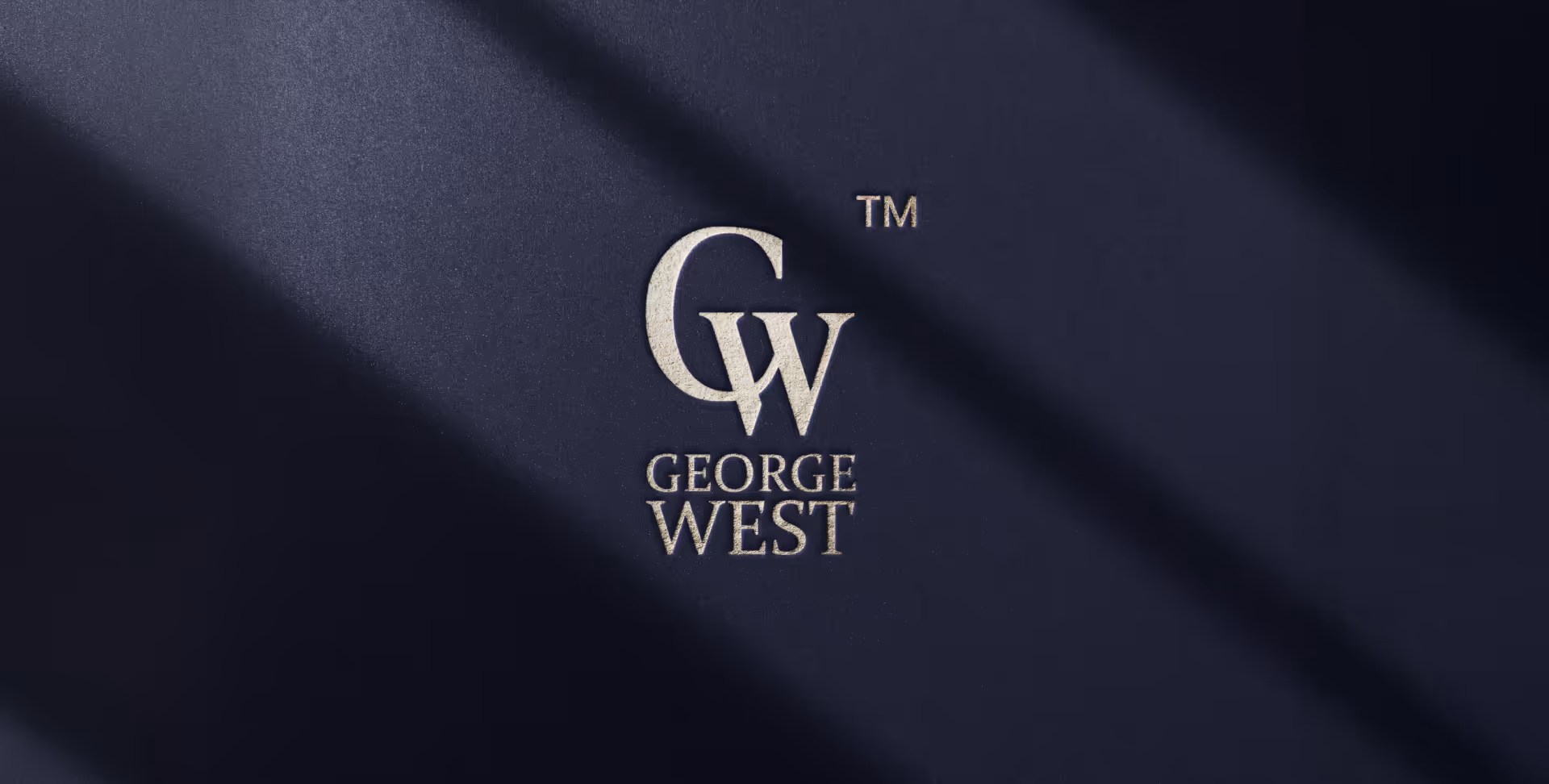 George West logo embossed on a dark blue surface, showcasing a premium and elegant branding style