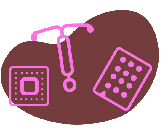 Pink outlines of different birth control methods