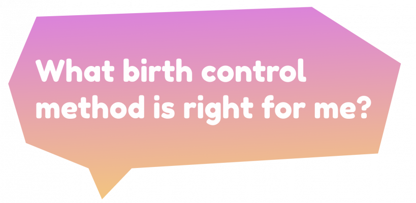 Text bubble reading: What birth control method is right for me?