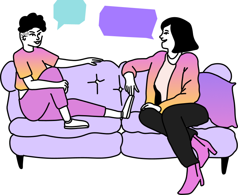 graphic of two women sitting on couch talking to each other