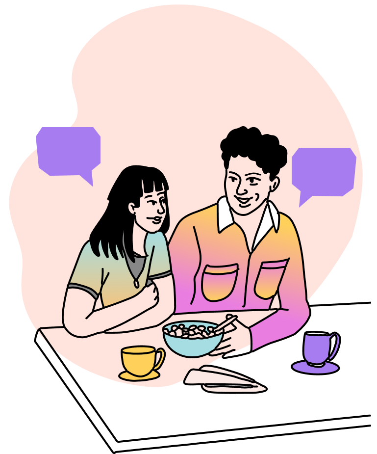 image graphic of teen talking to parent at dinner table