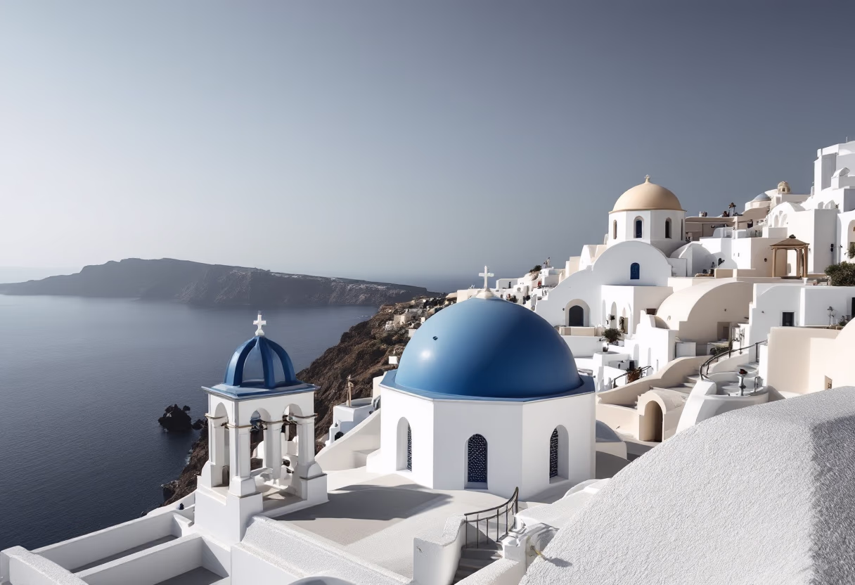 image of popular travel destination - santorini's iconic blue domes