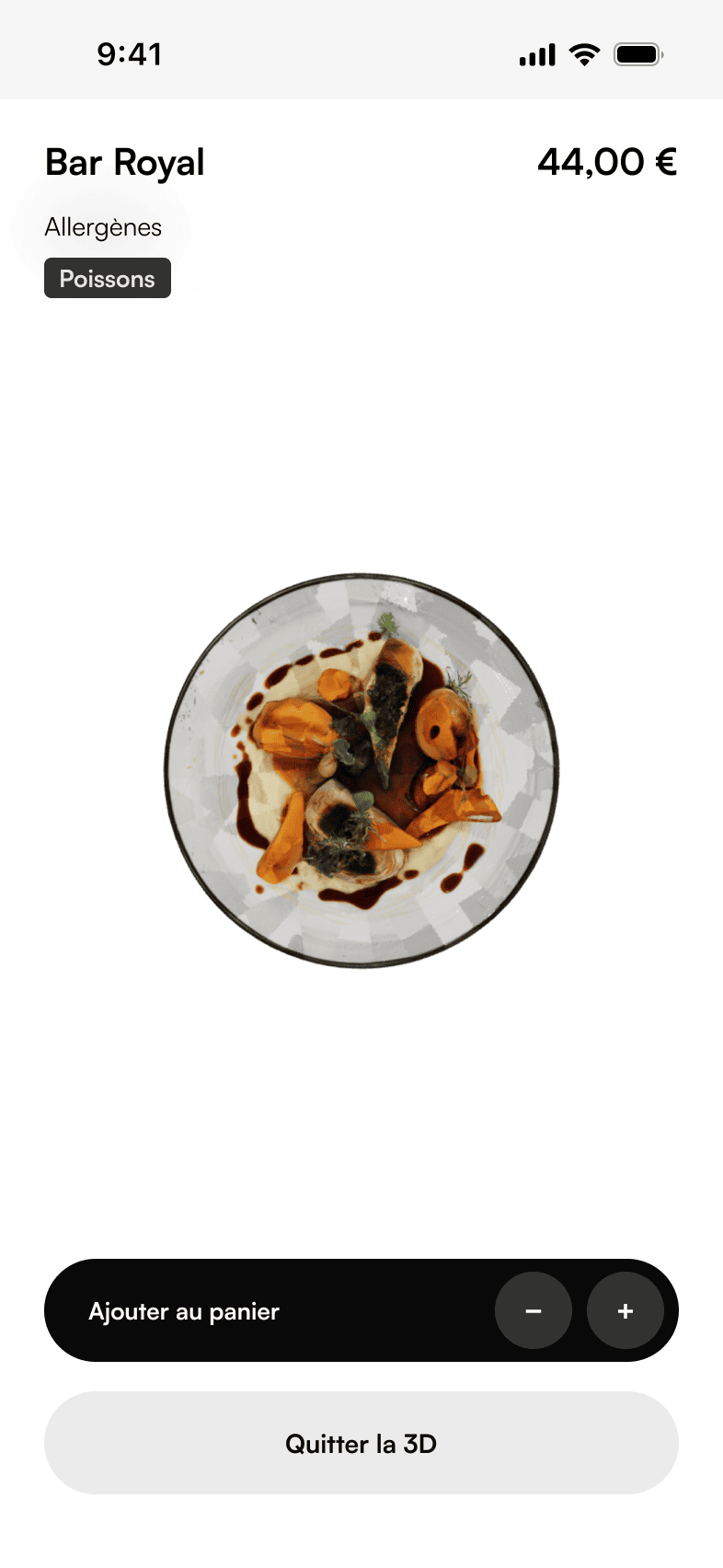 Mockup du menu visualisation 3D Bar Royal