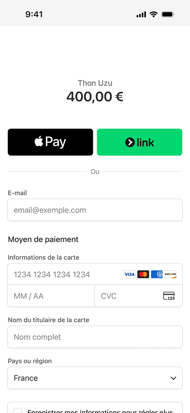 Mockup du menu aperçu client lors du paiement