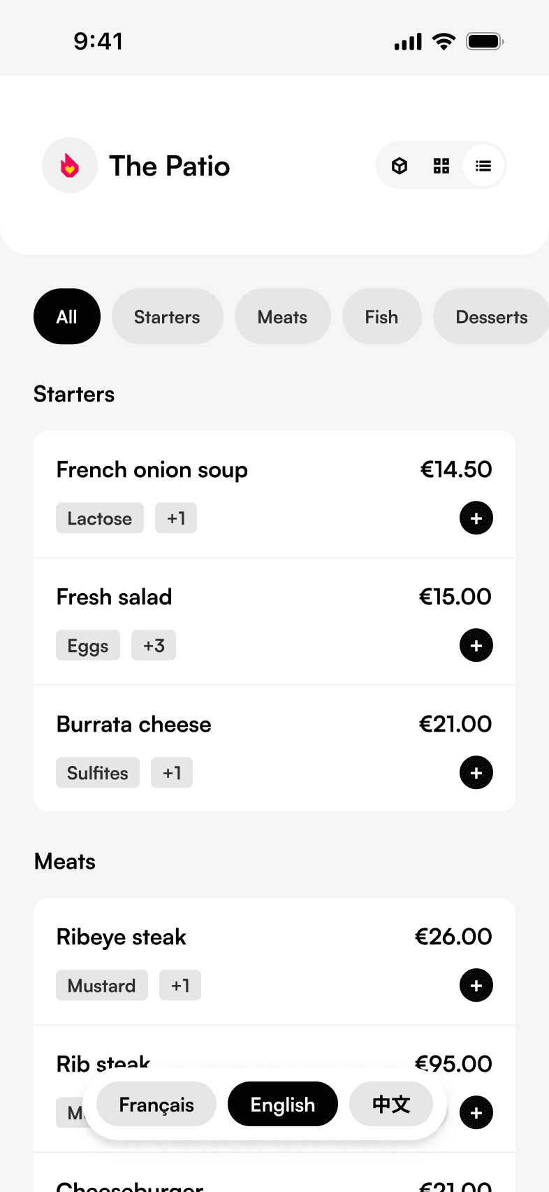 Mockup du menu visualisation aperçu client Anglais