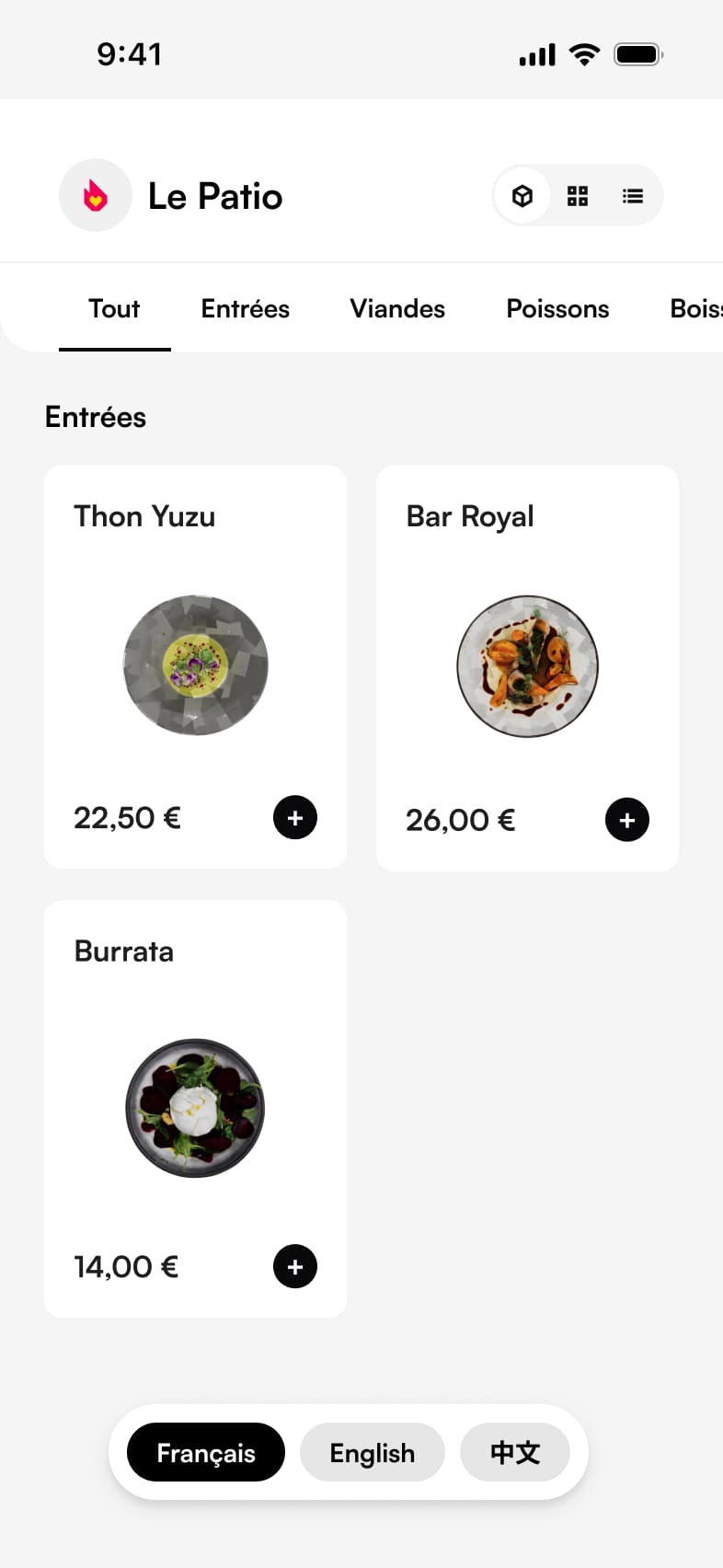 Mockup du menu visualisation 3D Bar Royal