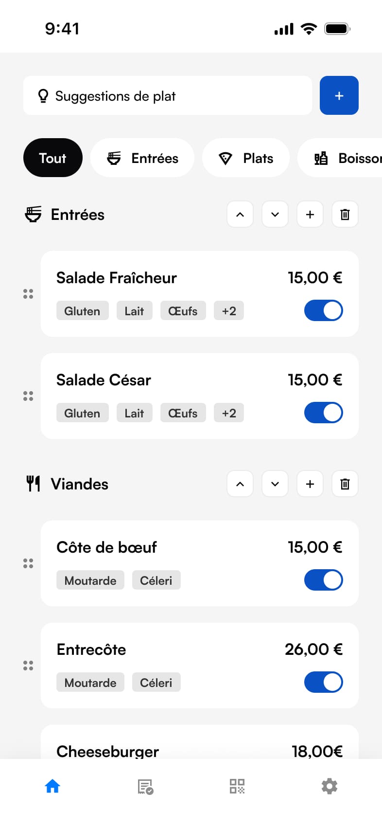 Mockup de l'app dans le créateur de menu