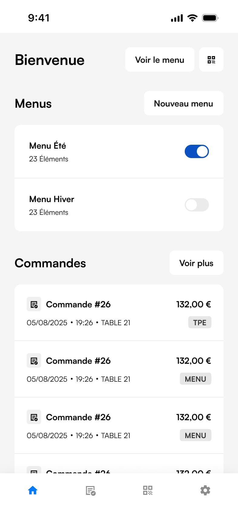Image de l'accueil de l'app