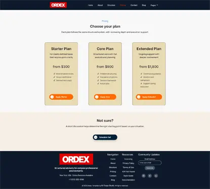 Ordex consulting pricing page