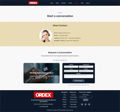 Ordex consulting contact page