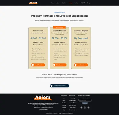 Axiom consulting pricing page