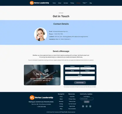 Vertex Leadership contact page