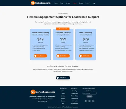 Vertex Leadership pricing page