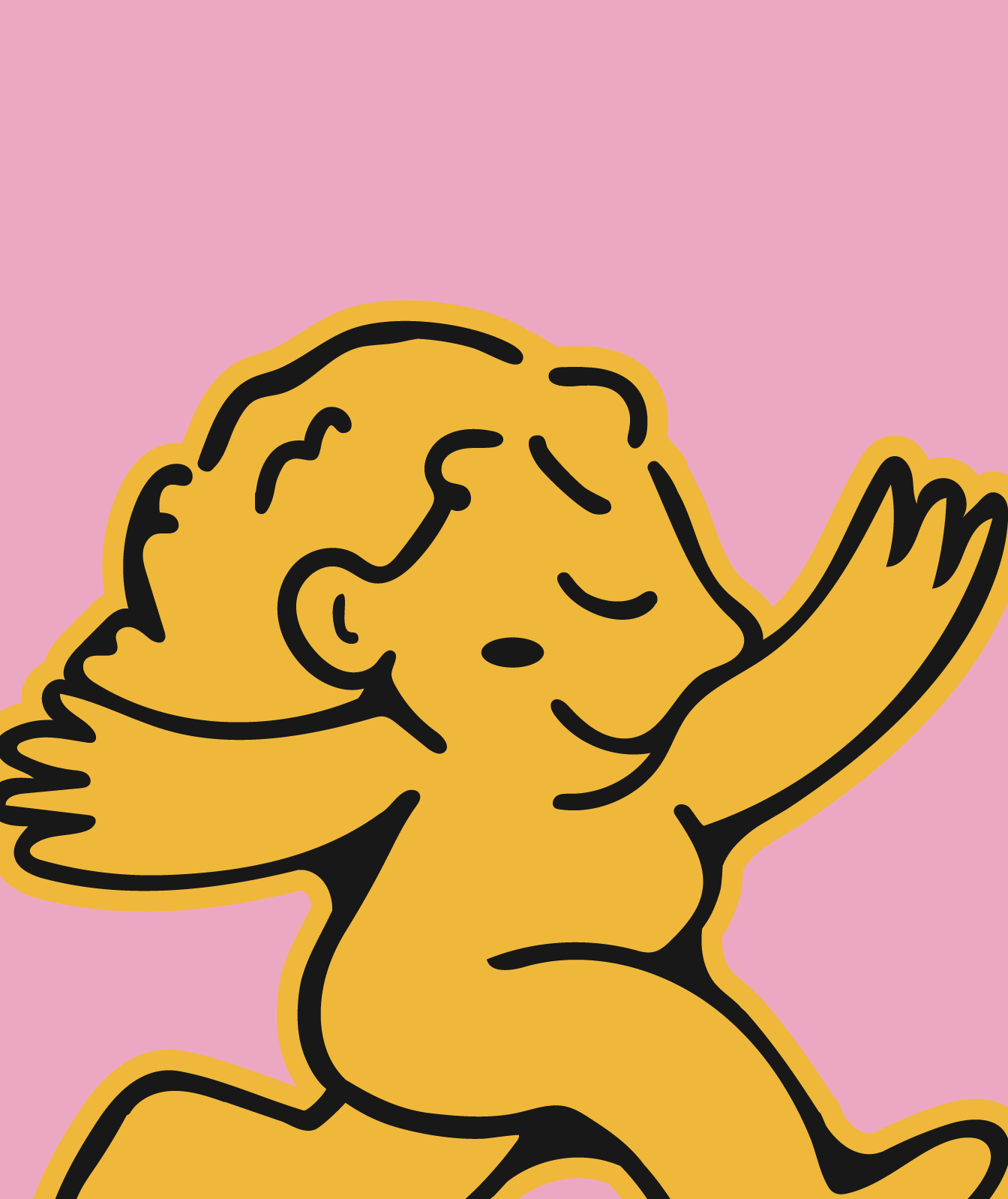 Mascotte Petit Beurre – Illustration d’un personnage joyeux, représentant l’identité de Petit Beurre Studio, sur fond rose. Parfaite pour illustrer l’univers créatif et chaleureux du studio.
