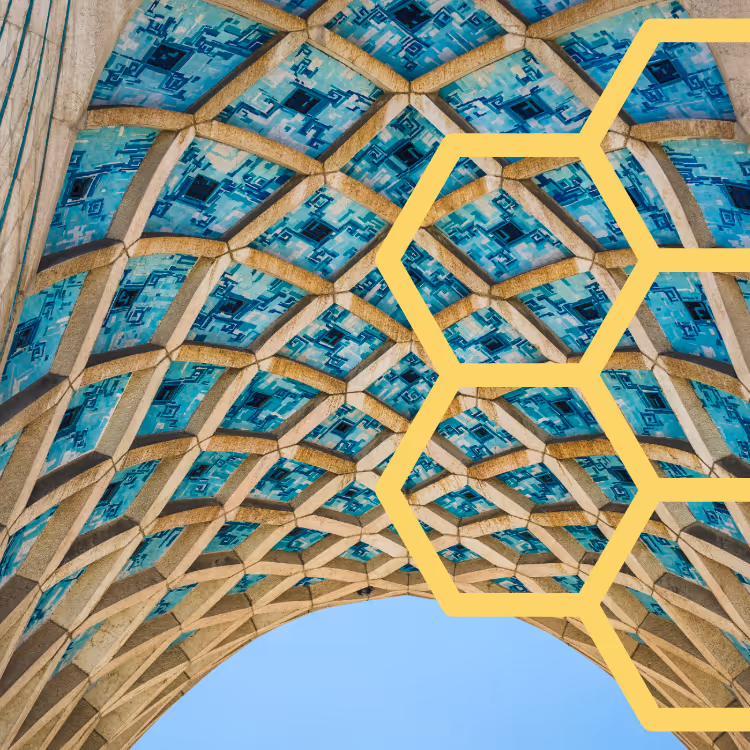 Geometric ceiling with hexagon overlay