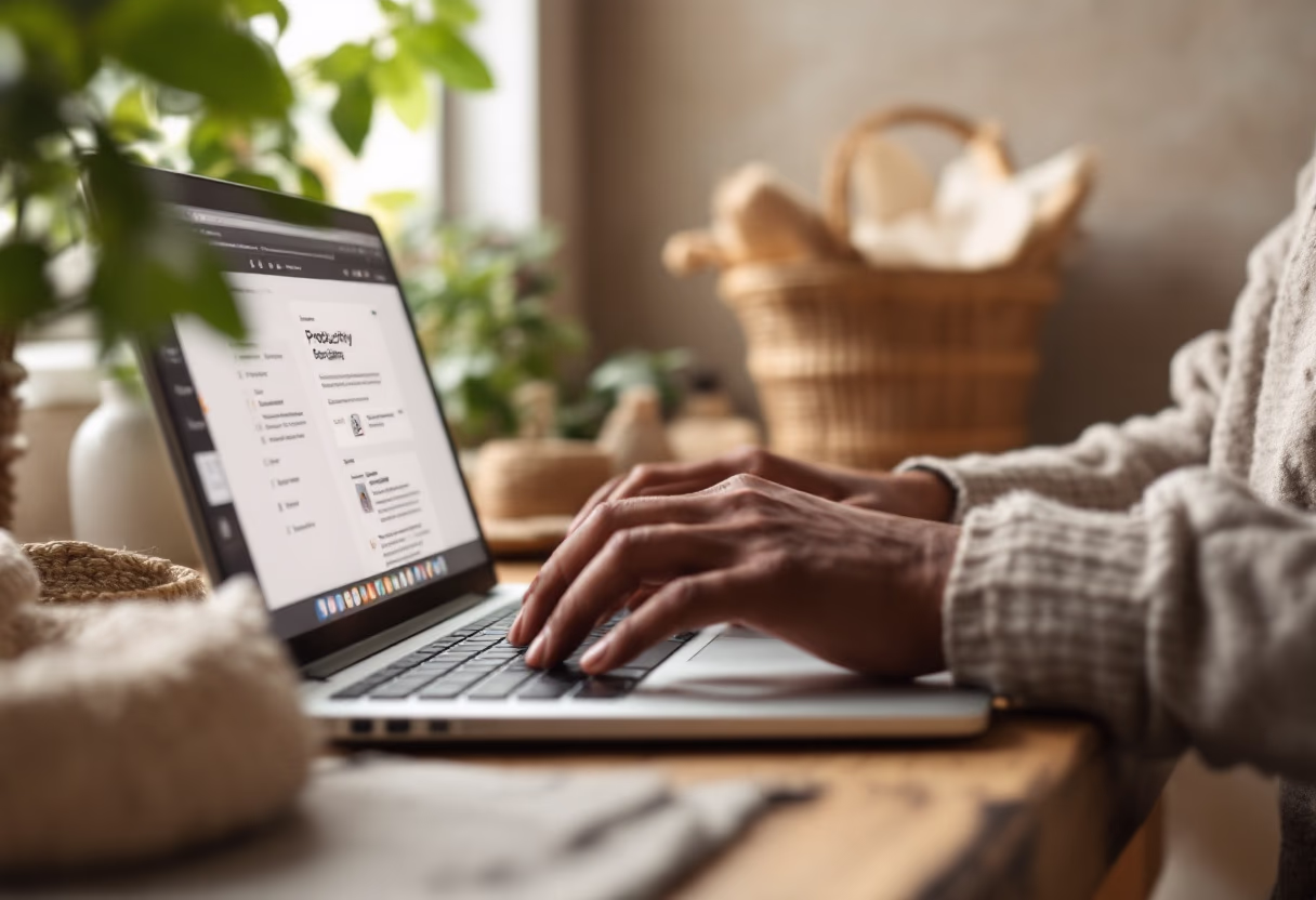 image of a user interacting with the software on a laptop (for a productivity tools business)