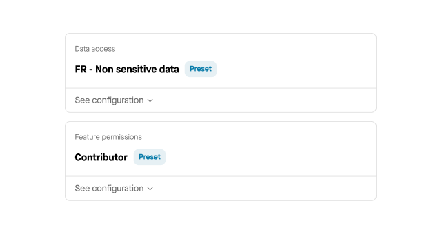 UI cards showing data permission controls