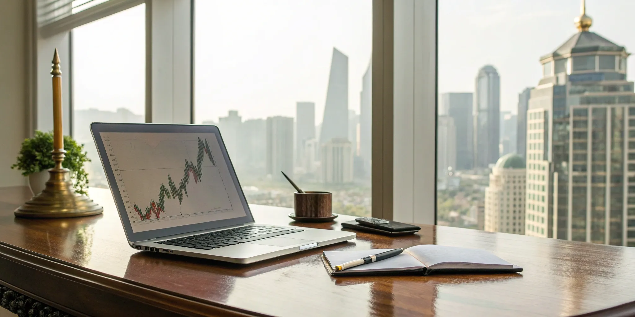 Using a life insurance cost calculator on a laptop with a notebook on a desk.