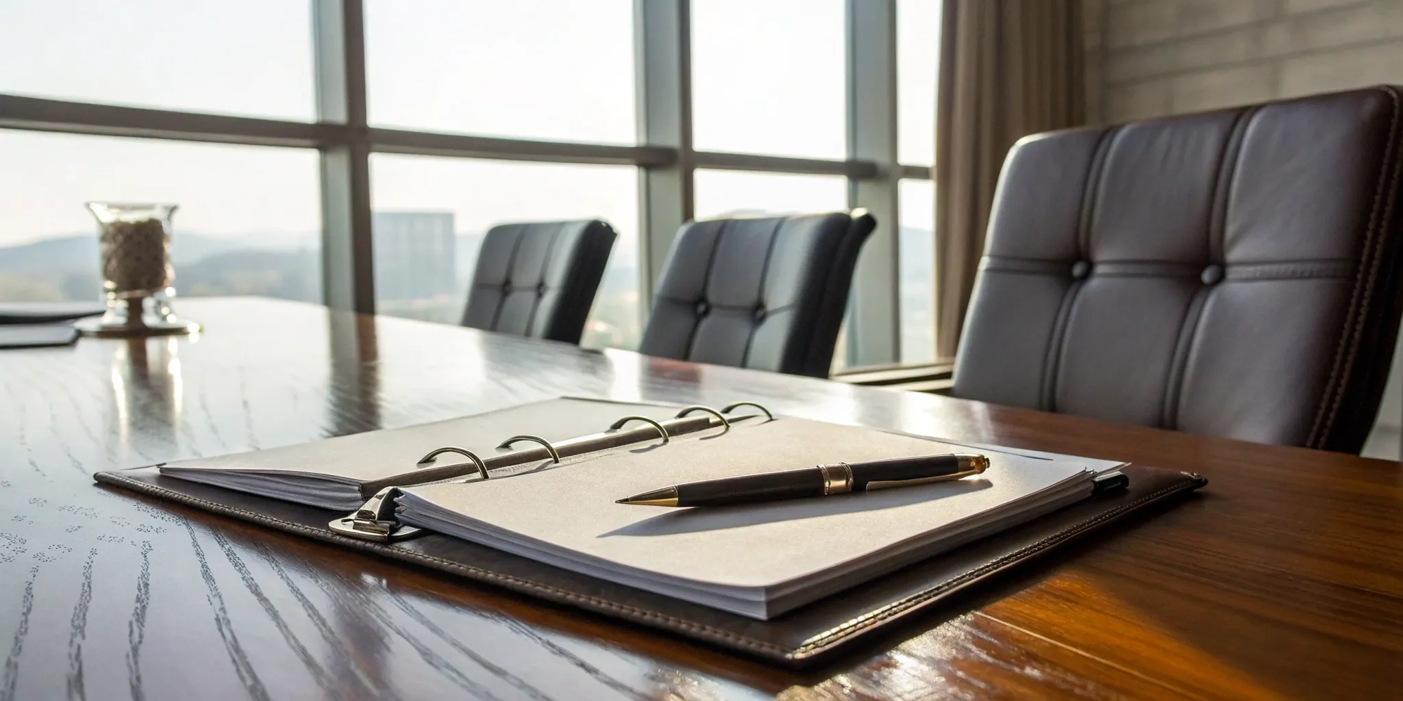 A binder and pen used for planning the details of a limited life policy.