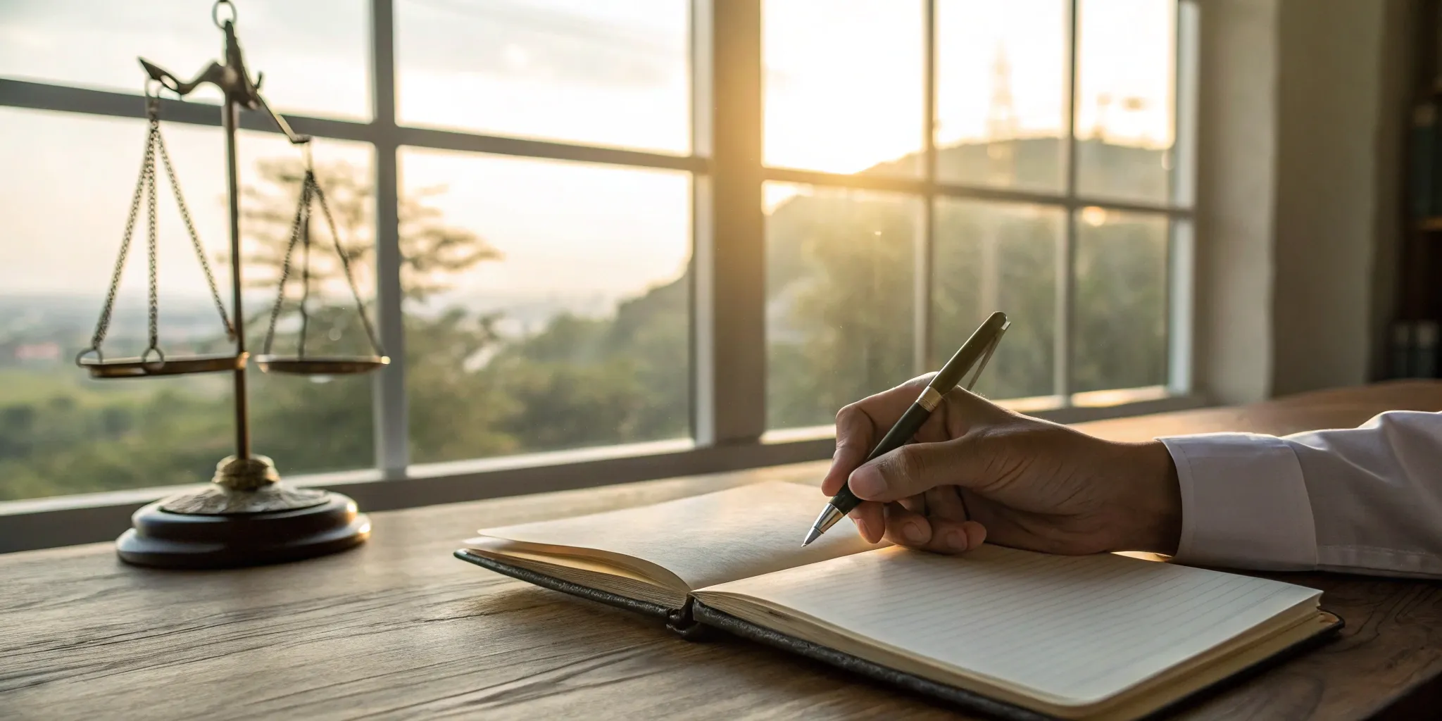 Weighing the choice to surrender a whole life policy with scales of justice and a notebook.