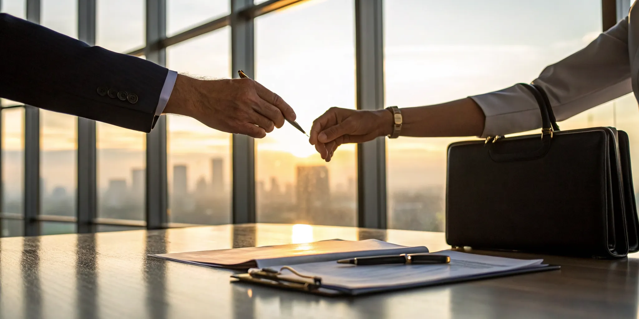 Signing documents for a wealth transfer plan to pass money to the next generation.