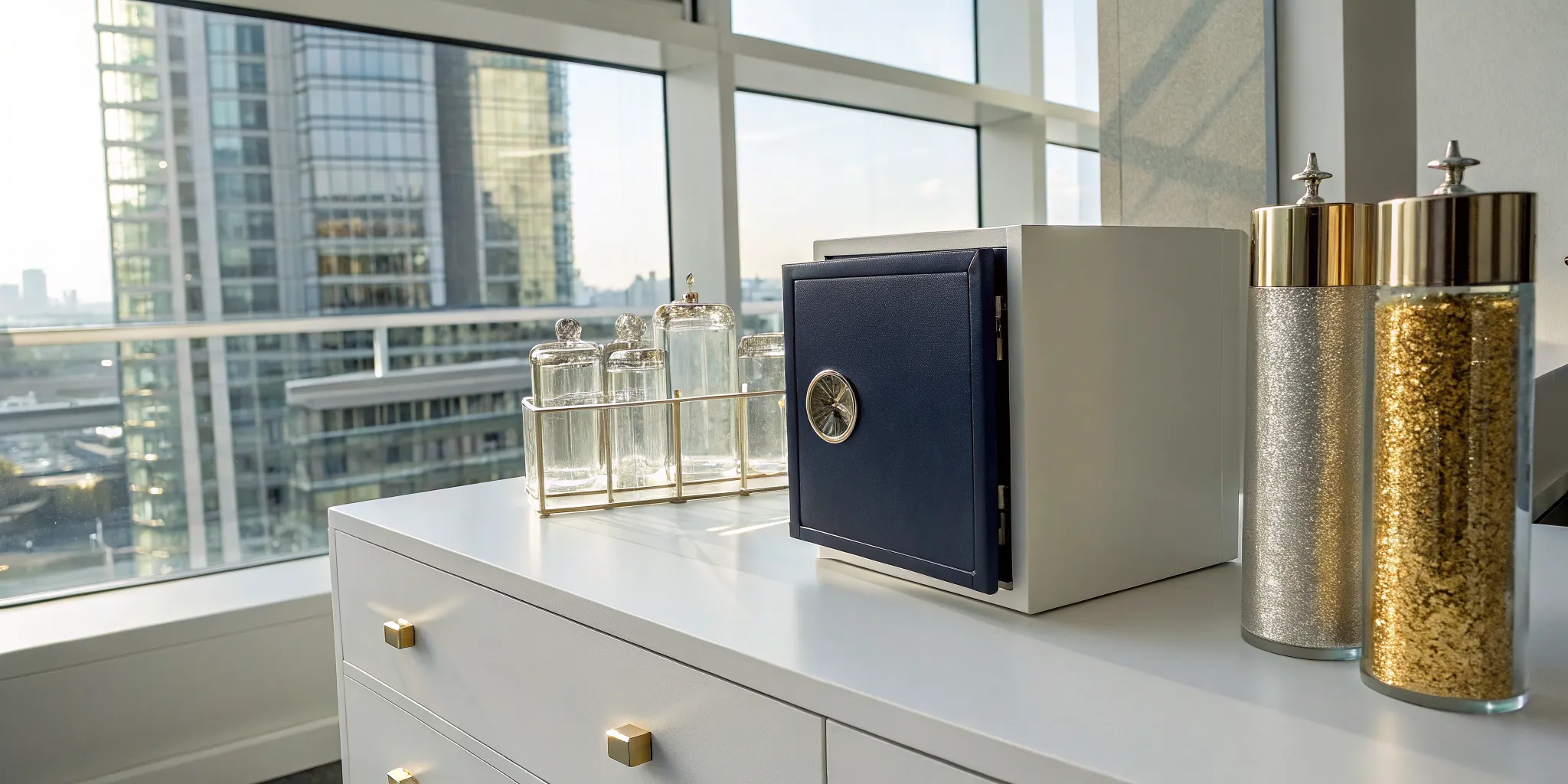 A small safe holding the cash value of a whole life insurance policy used for cash flow.