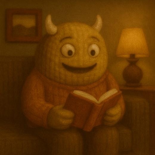 A cartoon character sitting on a couch reading a bookAI-generated content may be incorrect.