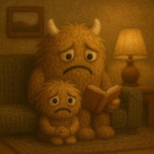 A cartoon of a monster reading a book to a babyAI-generated content may be incorrect.