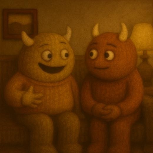 Two cartoon characters sitting on a couchAI-generated content may be incorrect.