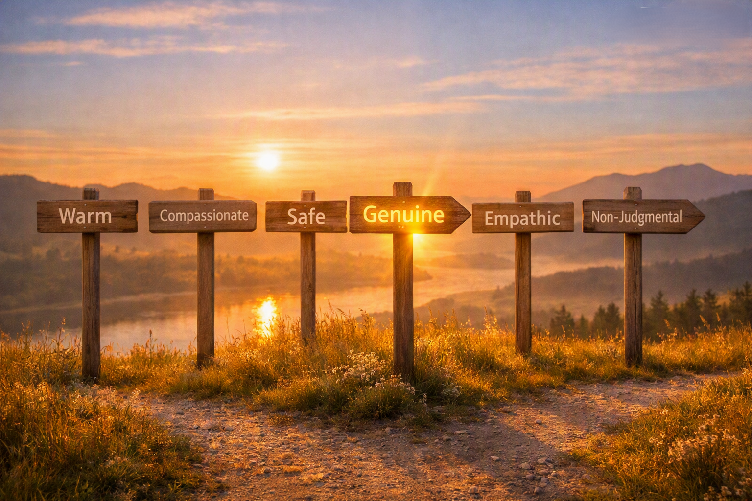 sunlight illuminates therapist characteristics showing a sign about what a person needs in therapy