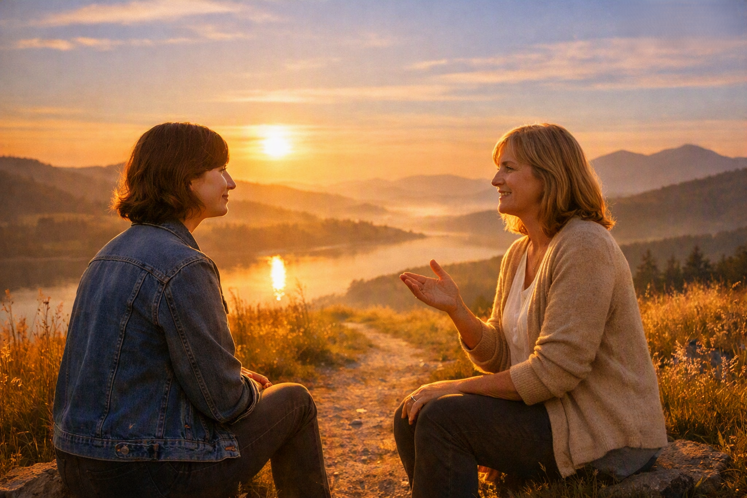 a conversation between two women representing orientation or finding a path forward