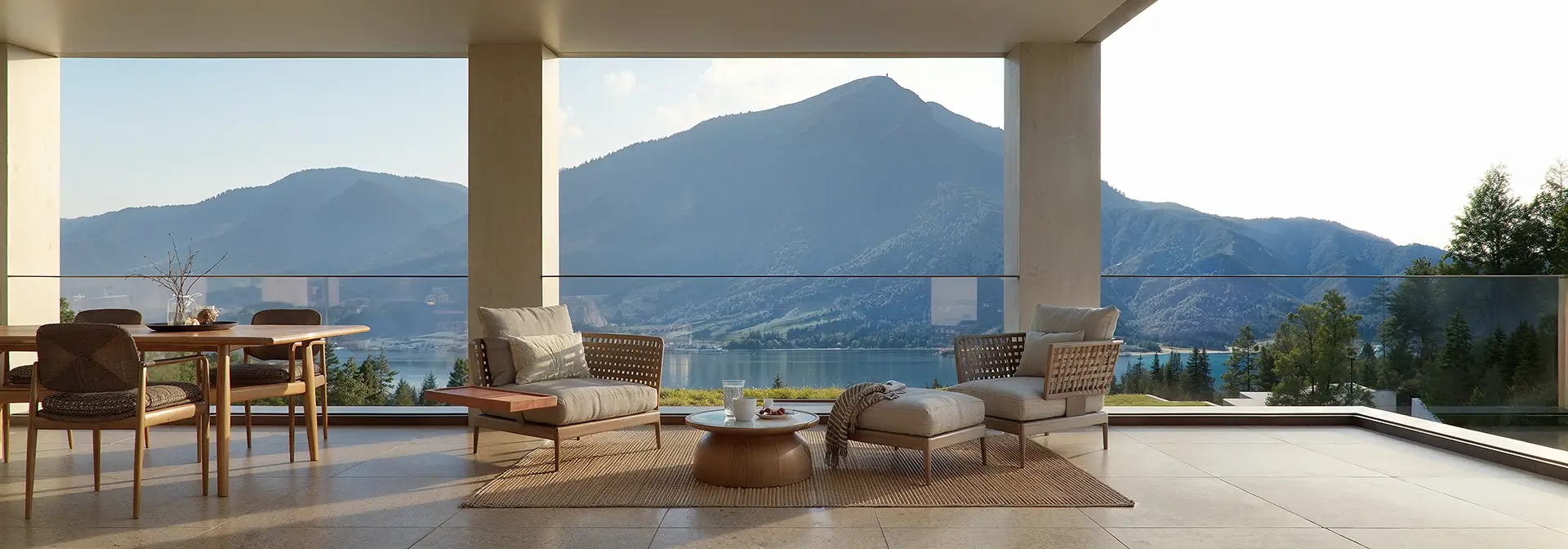 Villa A: Möblierte Terrasse mit Blick auf den Rigi.