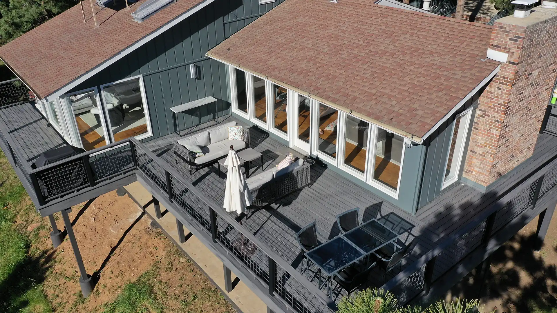 view from above of beautiful second story deck by Ironwood Deck