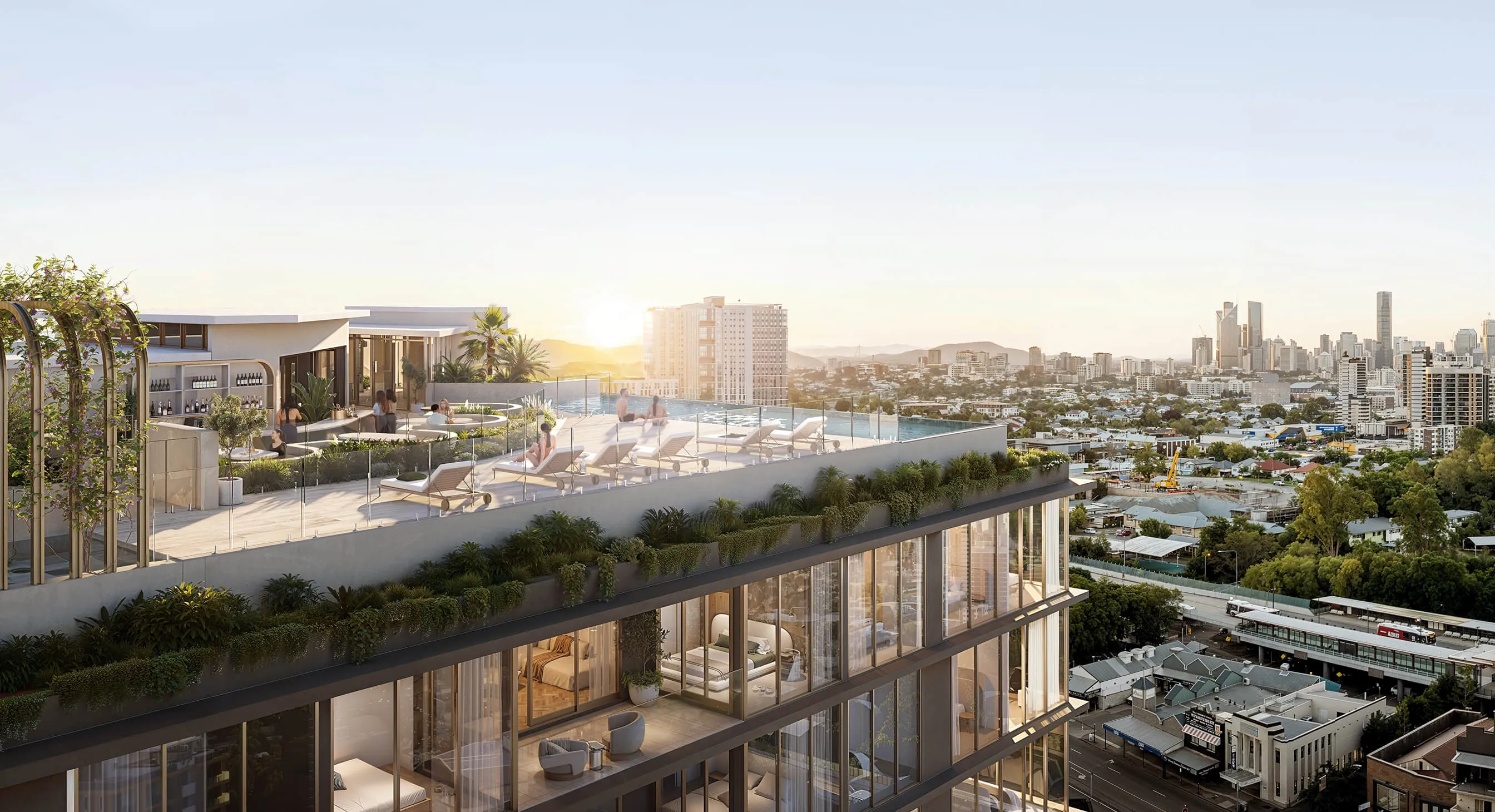 Stones Residences rooftop with city in the background