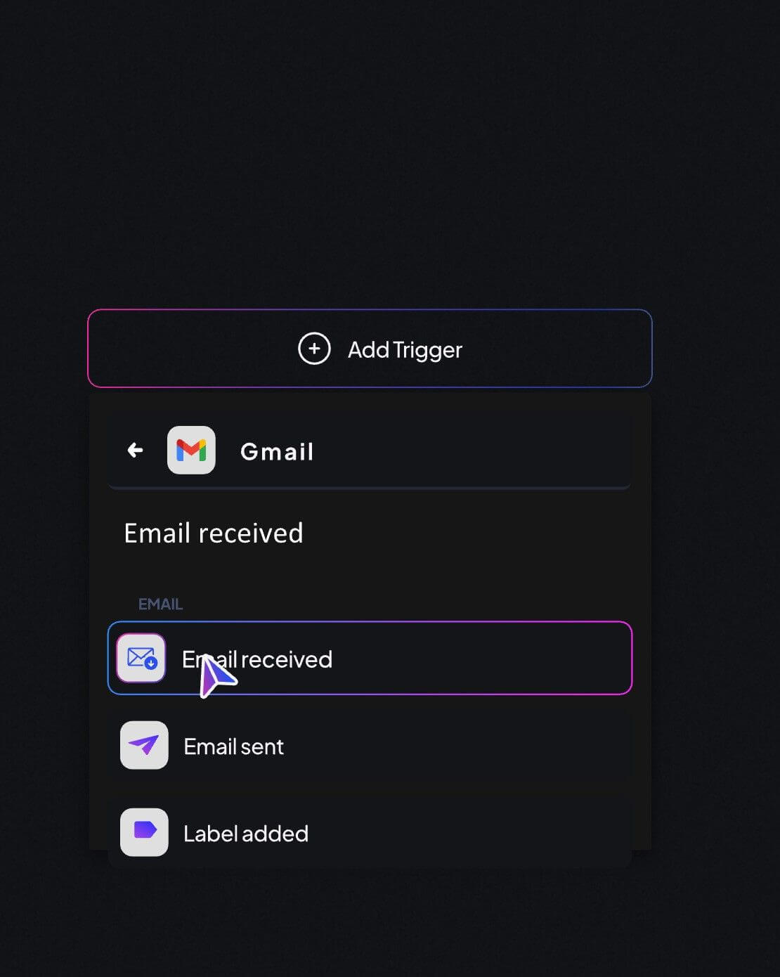 An image of mergepoint's trigger example; email received on gmail
