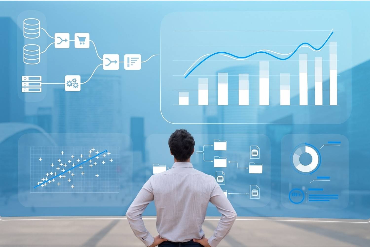 an image of a man in finance team and ai automation together