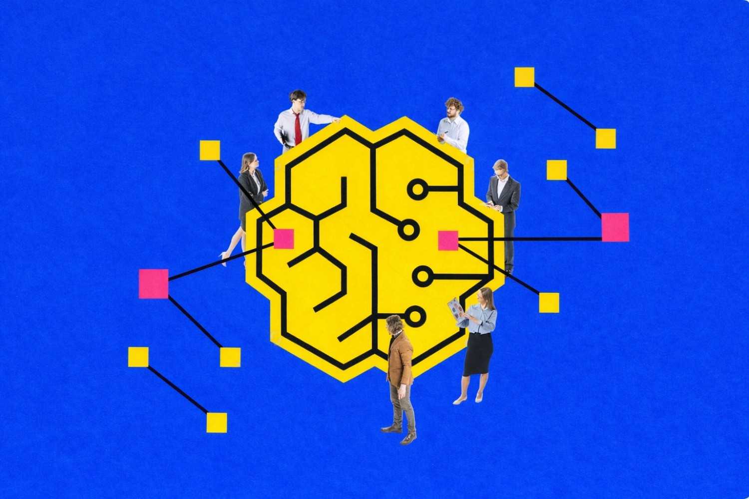 An illustration of a factory worker in connection of ai in industrial automation.