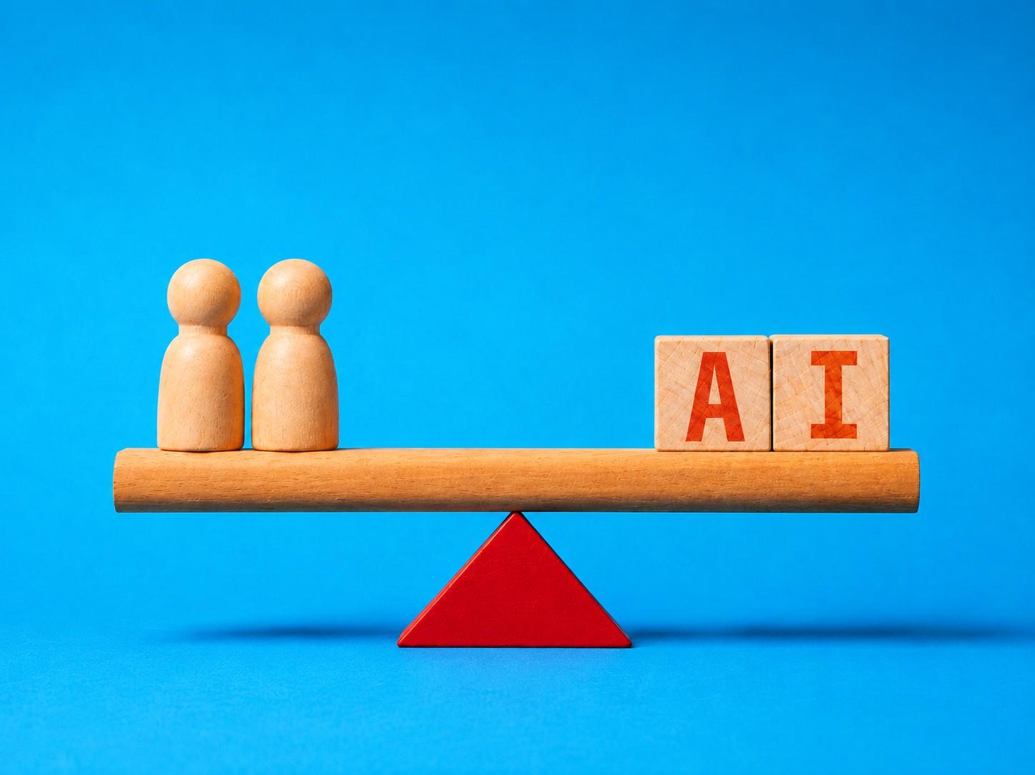 an image of human and ai on a balance beam indicating human in the loop ai for ai automation