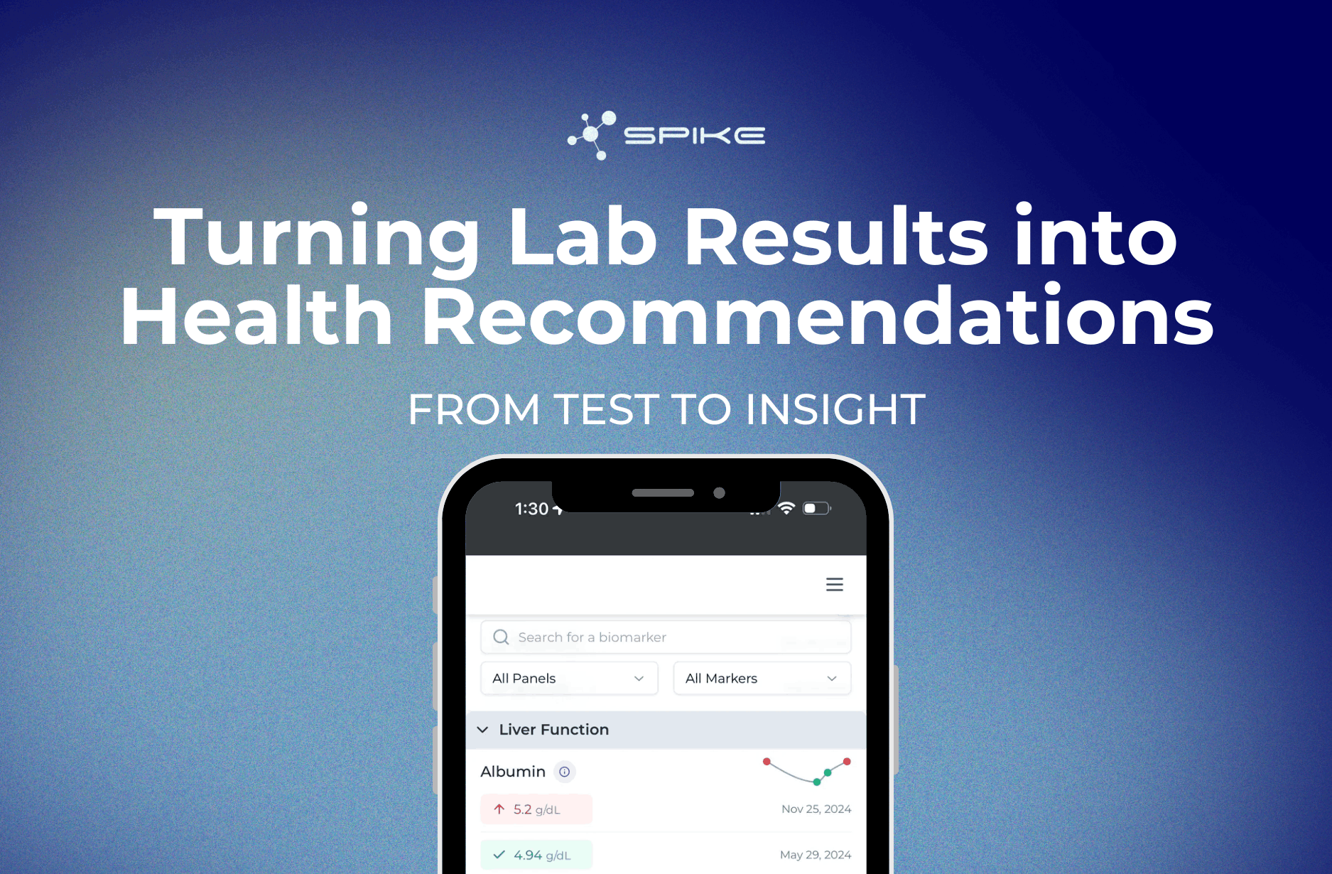 Blog cover featuring a health app on a smartphone with the title “Turning Lab Results into Health Recommendations. From Test to Insight.