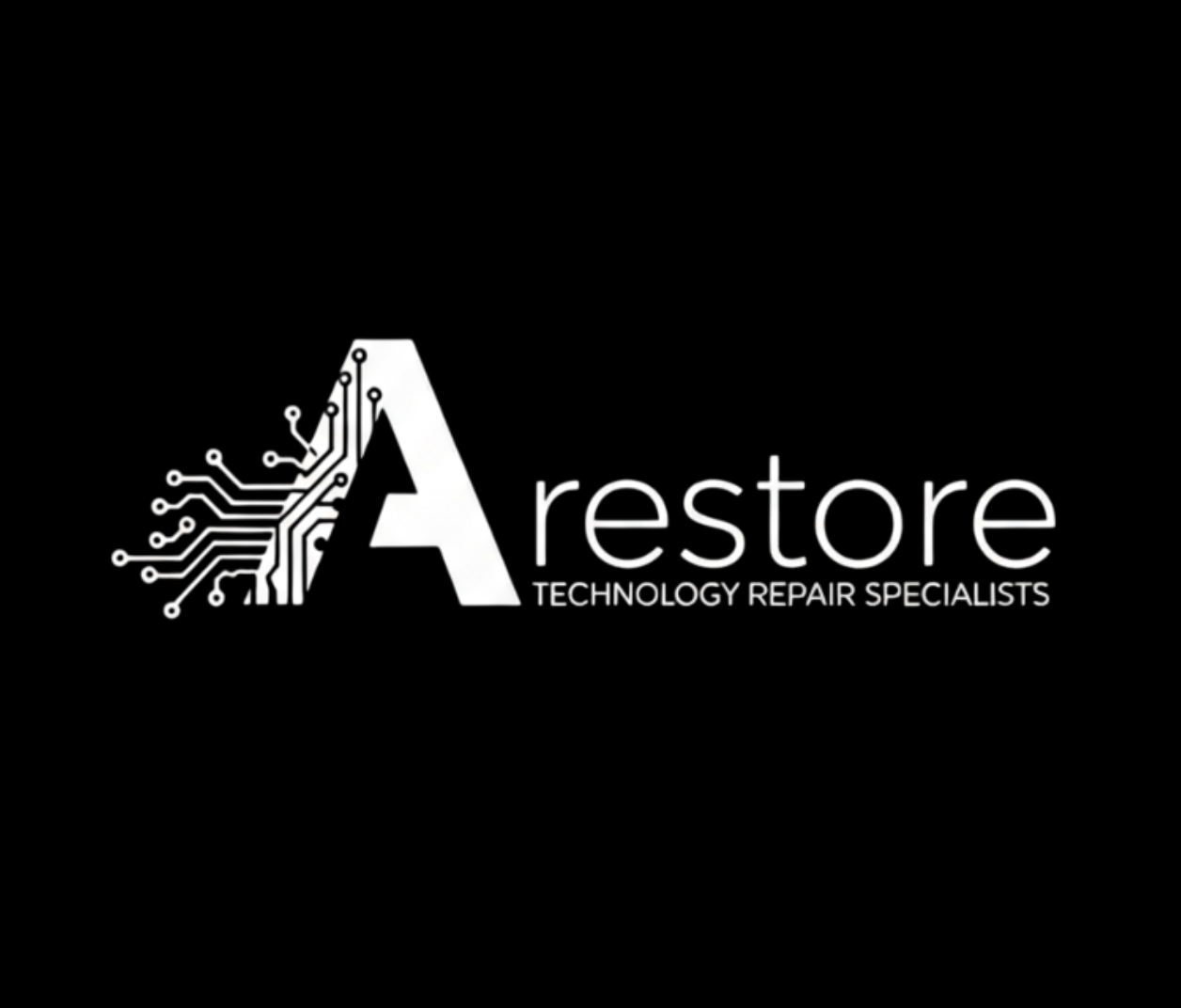 A stylized letter A with circuit board traces on the left side, next to the word 'restore' and the phrase 'Technology Repair Specialists' below.