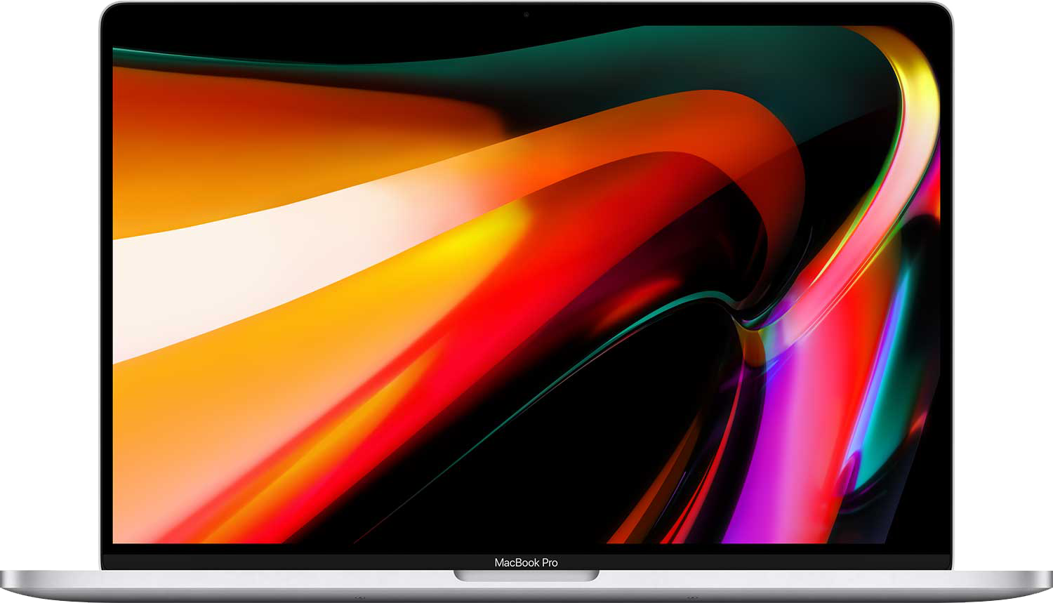 Apple MacBook Pro laptop with colorful abstract wallpaper on the screen.
